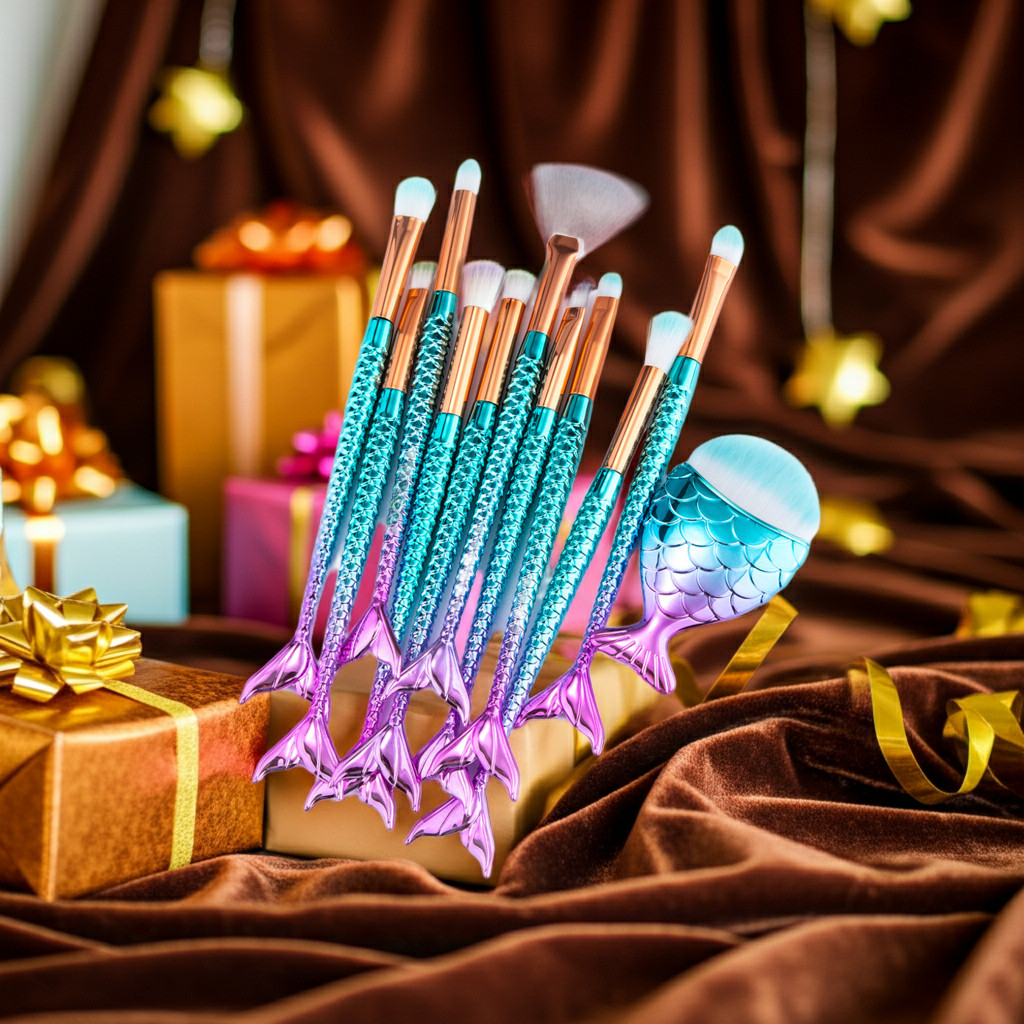 11pcs Makeup Brushes Kit Maquiagem Maquillaje New Mermaid Foundation Eyebrow Eyeliner Cosmetic Makeup Brushes