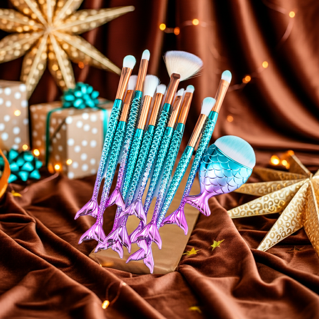 11pcs Makeup Brushes Kit Maquiagem Maquillaje New Mermaid Foundation Eyebrow Eyeliner Cosmetic Makeup Brushes